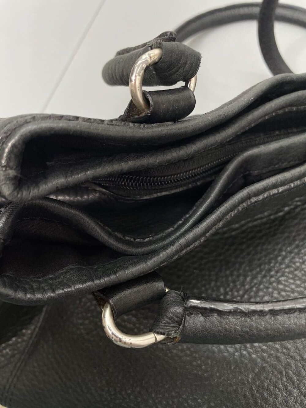 Fossil Satchel Shoulder Bag Tote 3 Compartment Supple Soft Pebbled Leather Black - Picture 15 of 15